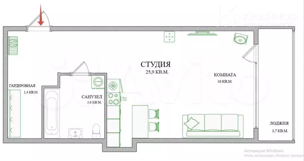 Квартира-студия, 25,9 м, 3/18 эт. - Фото 0