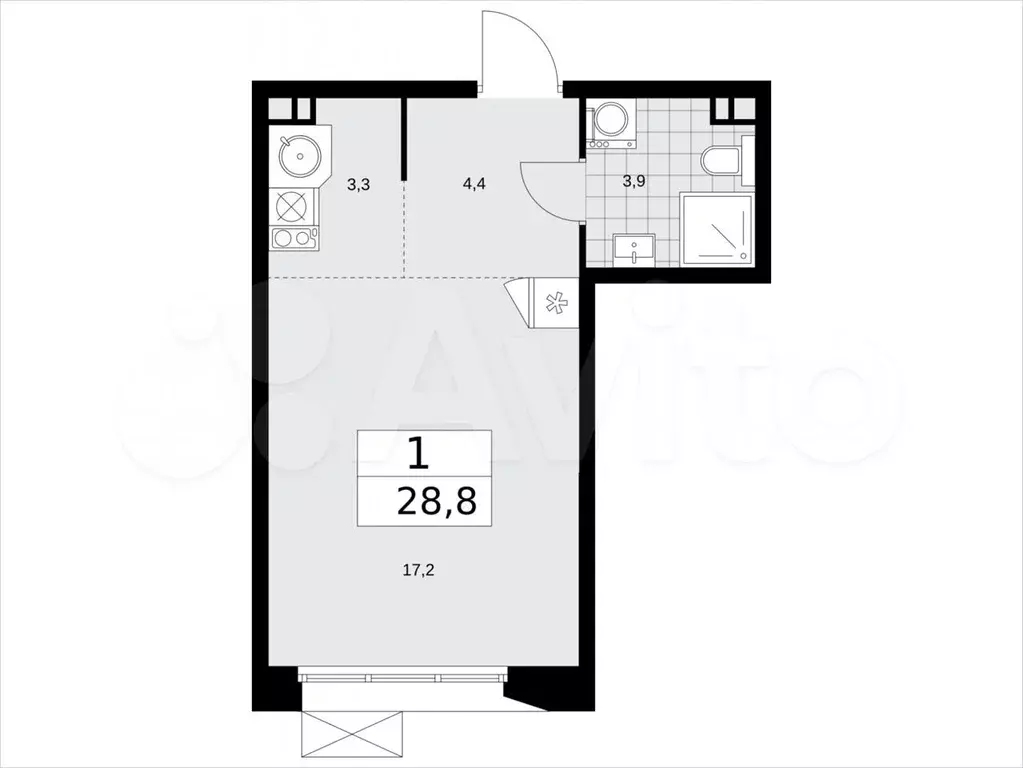 Квартира-студия, 28,8м, 3/9эт. - Фото 1