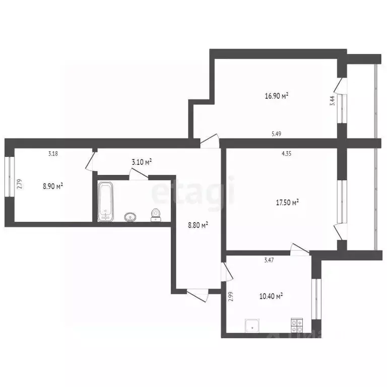 3-к кв. Вологодская область, Вологда ул. Маршала Конева, 18Г (69.3 м) - Фото 2