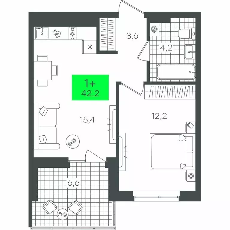 1-комнатная квартира: Тюмень, улица Василия Малкова, 17 (42.23 м) - Фото 0