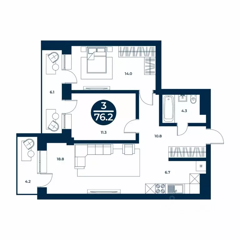 2-к кв. Хакасия, Абакан ул. Генерала Тихонова, 14 (76.2 м) - Фото 1