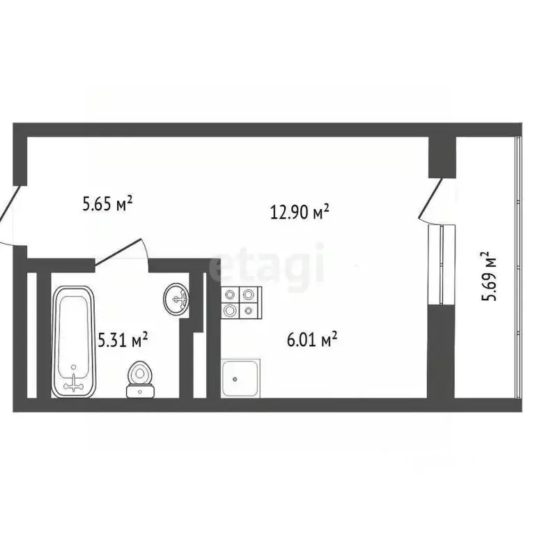 1-к кв. Тюменская область, Тюмень ул. Евгения Войнова, 7 (35.56 м) - Фото 1