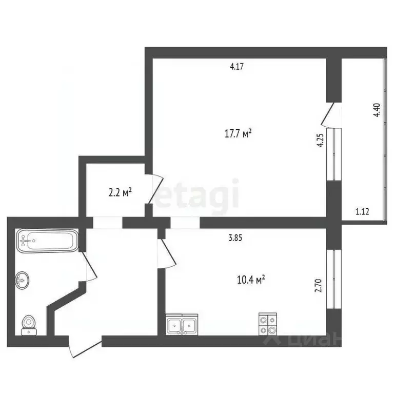 1-к кв. Омская область, Омск ул. Фурманова, 6 (39.6 м) - Фото 1