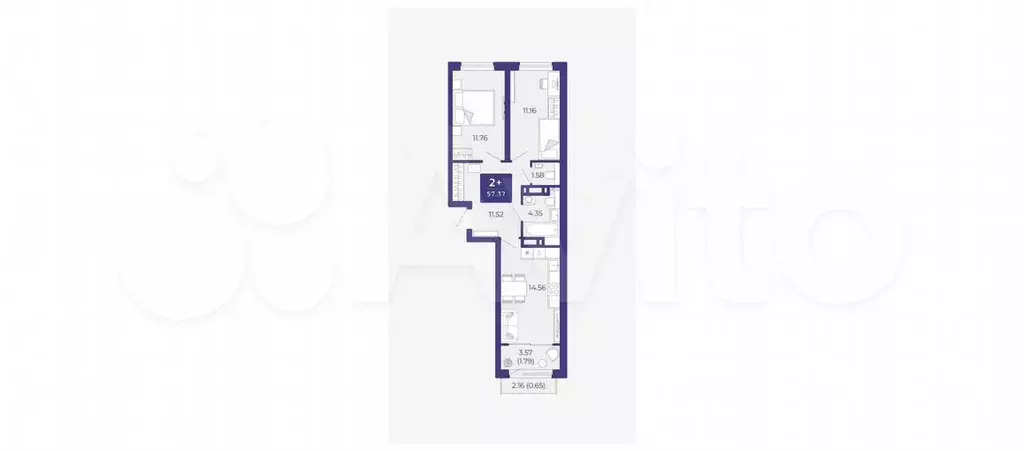 2-к. квартира, 57,4 м, 10/22 эт. - Фото 1