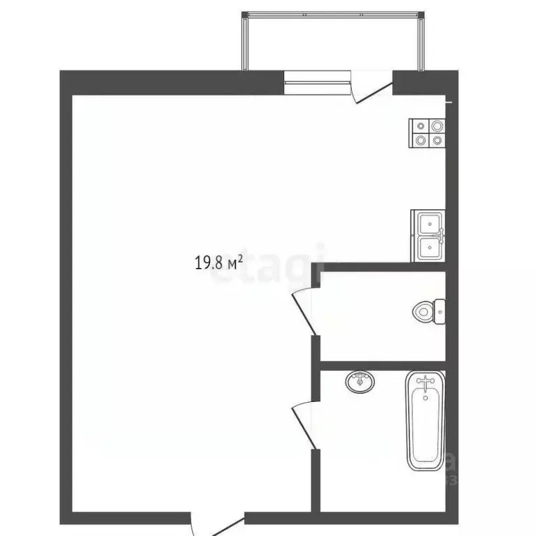 Студия Тюменская область, Тюмень ул. Мебельщиков, 3 (26.5 м) - Фото 2
