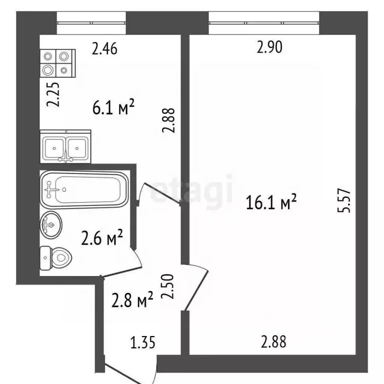 1-к кв. Ростовская область, Батайск ул. Панфилова, 28 (27.6 м) - Фото 2