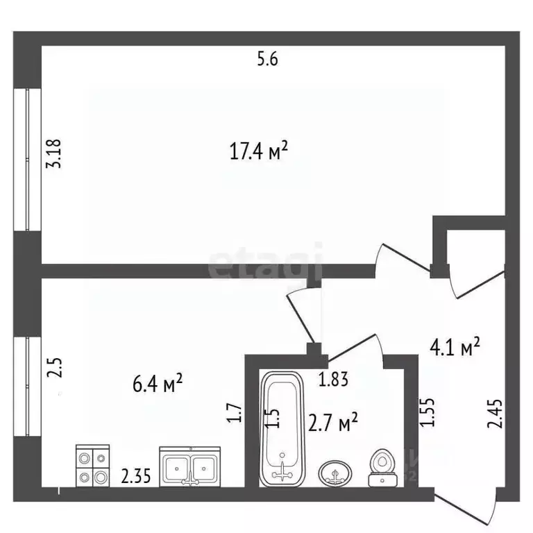 1-к кв. Татарстан, Елабуга ул. Гассара, 20А (30.9 м) - Фото 2