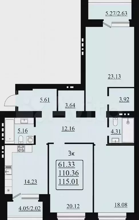 3-к. квартира, 115м, 6/8эт. - Фото 1