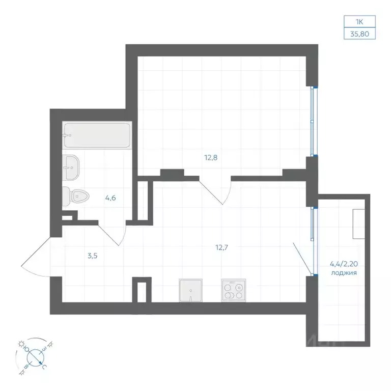 1-к кв. Челябинская область, Челябинск Клевер жилой комплекс (35.8 м) - Фото 1