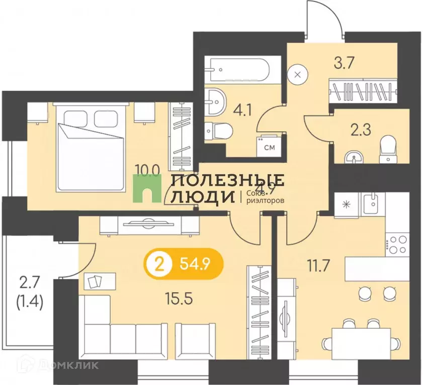 Продаётся 2-к квартира, 54.9 м - Фото 0