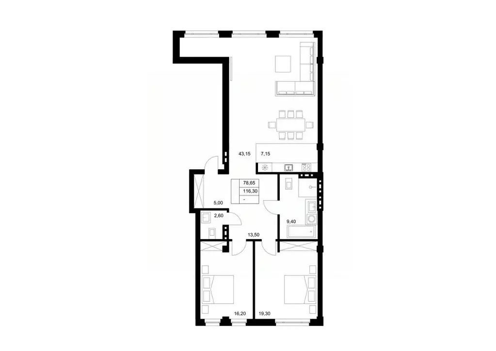 3-к кв. Томская область, Томск ул. Карташова, 13А (116.3 м) - Фото 1