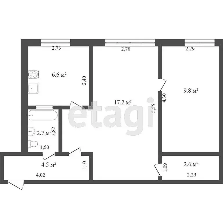 2-комнатная квартира: Калининград, Житомирская улица, 14 (45.1 м) - Фото 0