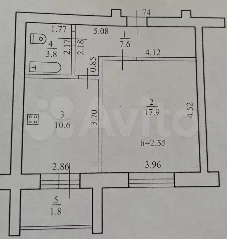 1-к. квартира, 41 м, 4/5 эт. - Фото 0