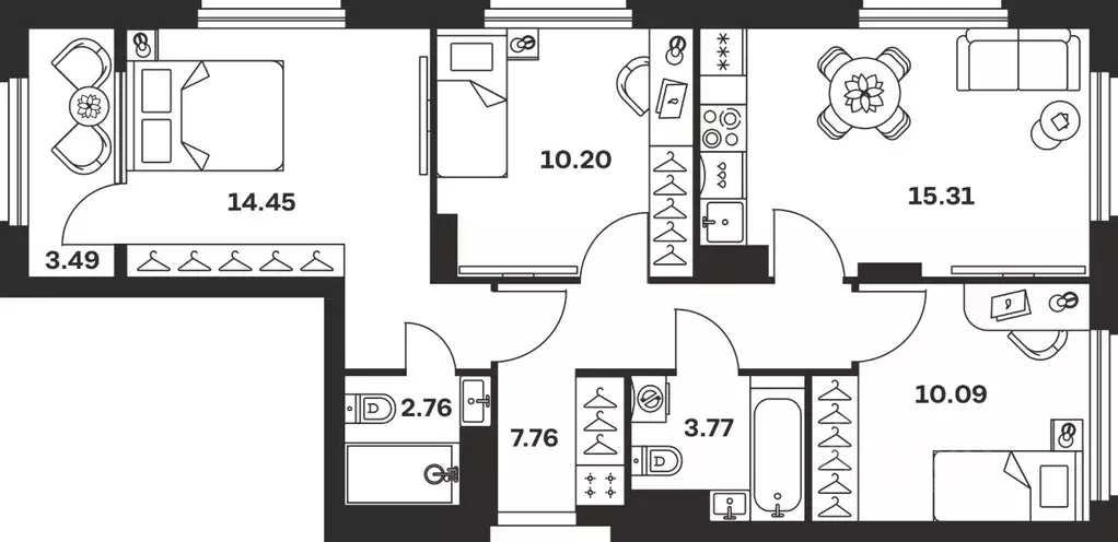 3-к кв. Тульская область, Тула Баташи Парк жилой комплекс (67.83 м) - Фото 0