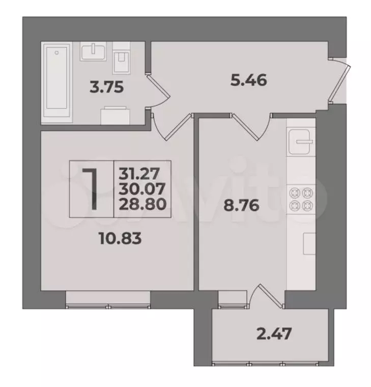 1-к. квартира, 31 м, 2/9 эт. - Фото 1