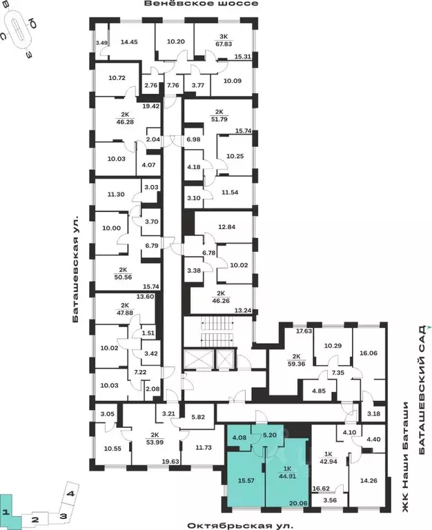 1-к кв. Тульская область, Тула Баташи Парк жилой комплекс (44.91 м) - Фото 1