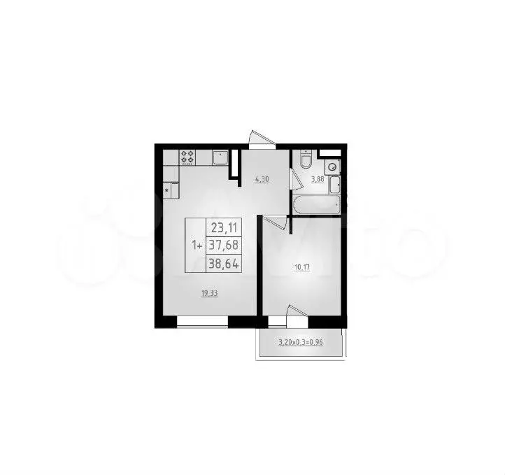 1-к. квартира, 38,6 м, 7/8 эт. - Фото 1