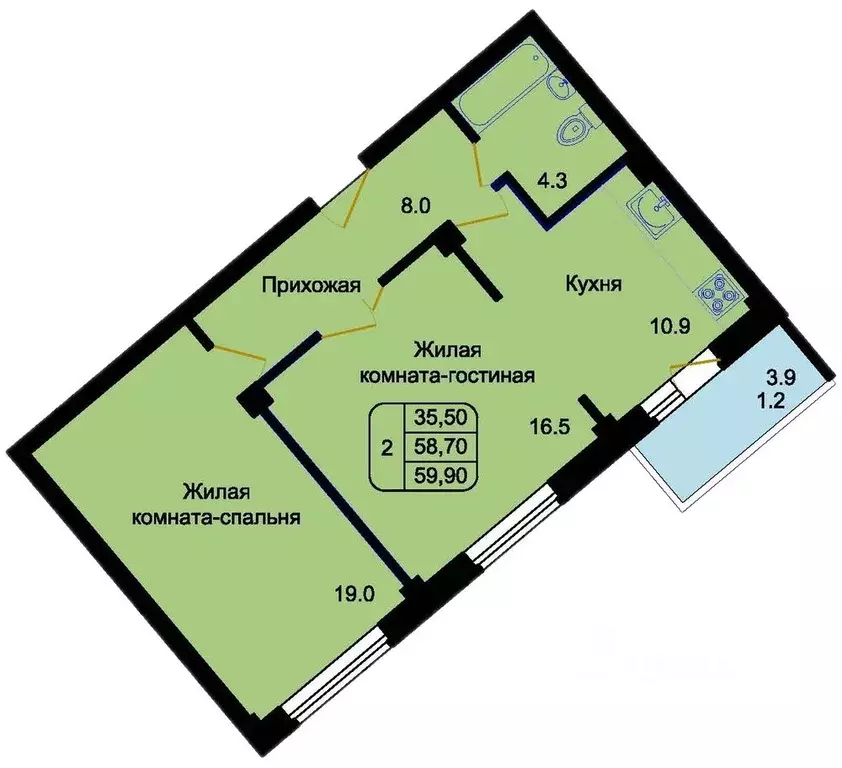 2-к кв. Псковская область, Псковский район, Писковичская волость, д. ... - Фото 1