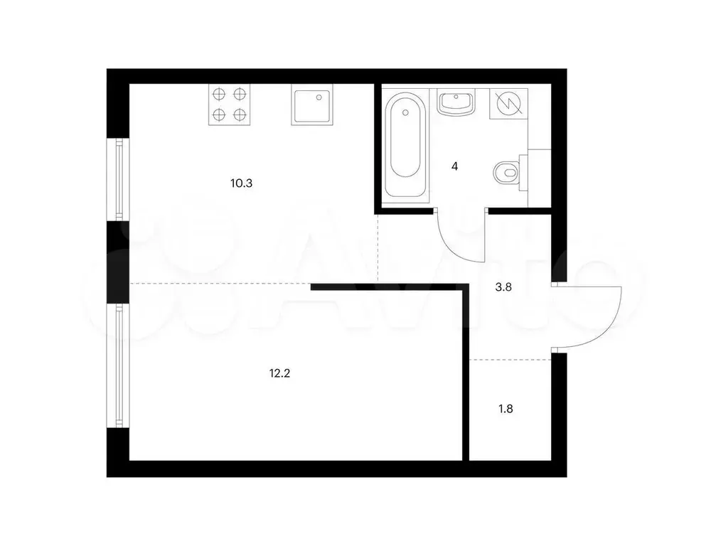 1-к. квартира, 32,1 м, 1/9 эт. - Фото 0