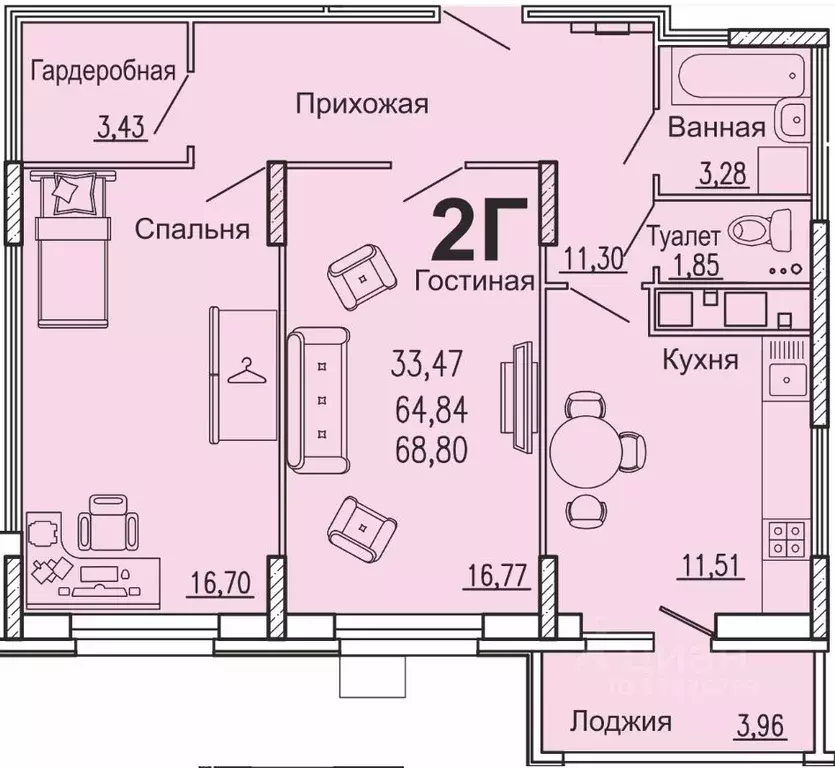 2-к кв. Пензенская область, Пенза ул. Богданова, 34 (68.8 м) - Фото 0