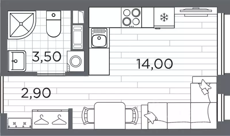 Студия Санкт-Петербург Плюс Пулковский жилой комплекс (21.2 м) - Фото 1