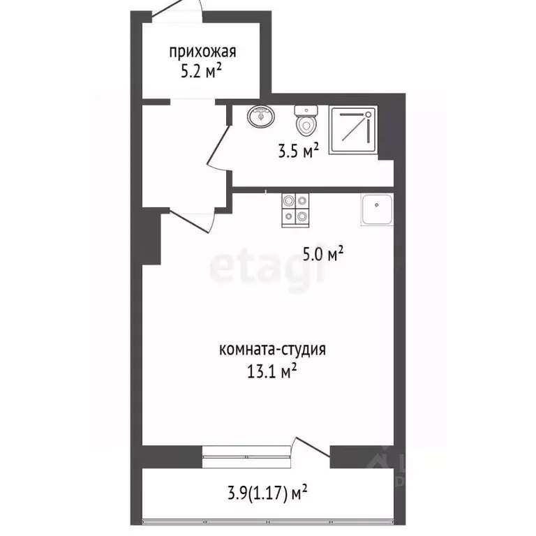 Студия Пермский край, д. Кондратово ул. Артемьевская, 2 (26.8 м) - Фото 2