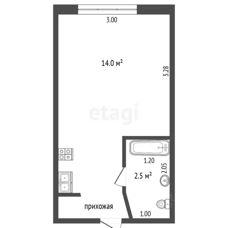 Студия Самарская область, Самара ул. Победы, 9 (17.0 м) - Фото 1