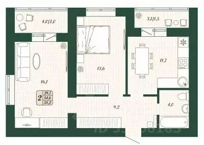 2-к кв. Самарская область, Волжский район, Смышляевка городское ... - Фото 1