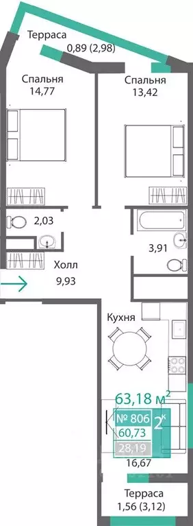 2-к кв. Крым, Симферополь Крымская роза мкр,  (63.18 м) - Фото 0