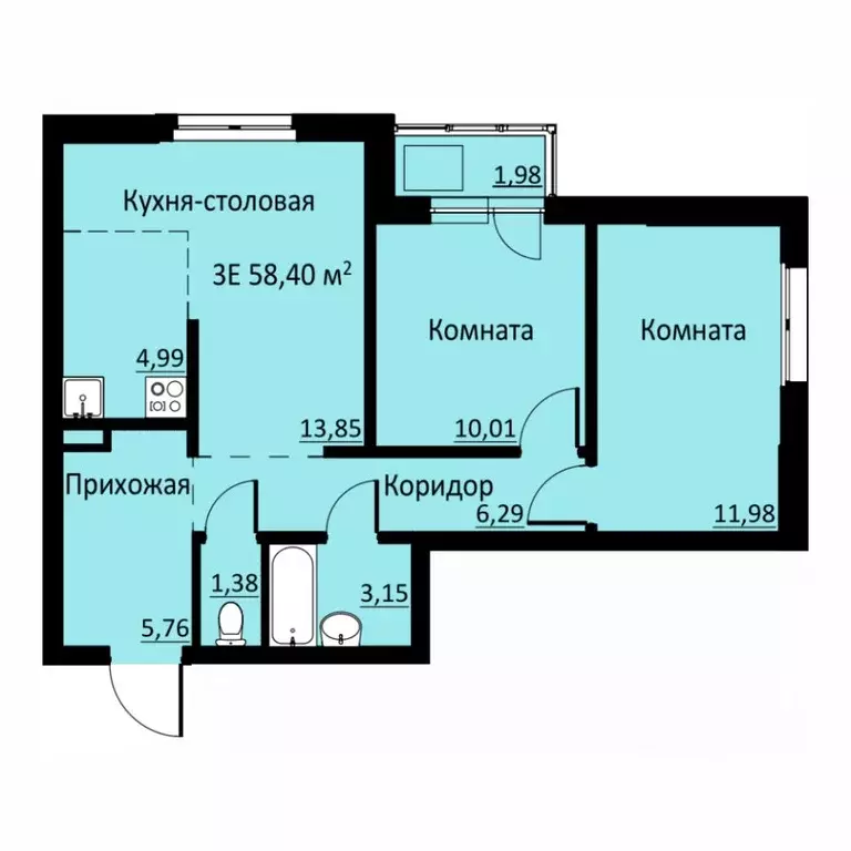 3-к кв. Пермский край, д. Кондратово ул. Водопроводная, 6/1 (58.48 м) - Фото 0