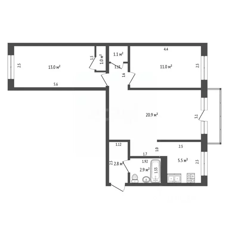 3-к кв. Алтайский край, Барнаул Молодежная ул., 16 (58.2 м) - Фото 2