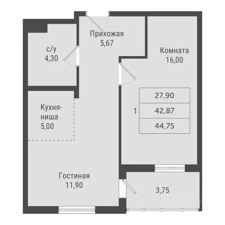 1-к кв. Ханты-Мансийский АО, Сургут Игоря Киртбая ул., 1А (44.75 м) - Фото 1