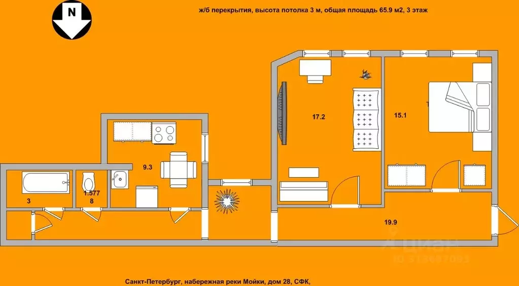 2-к кв. Санкт-Петербург наб. Реки Мойки, 28 (65.9 м) - Фото 0