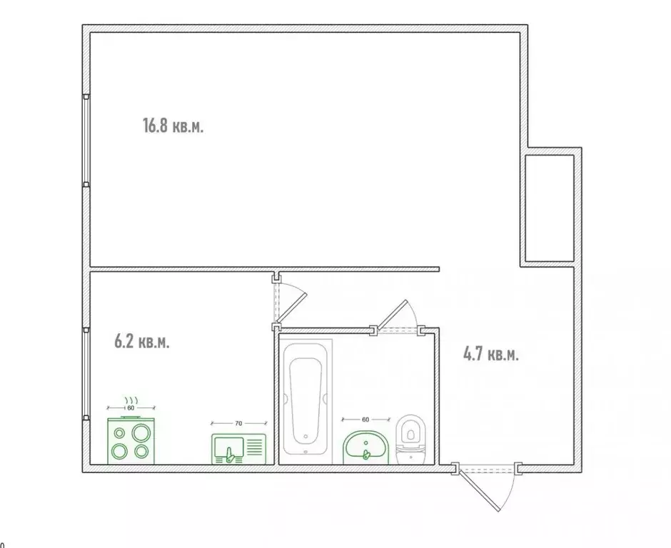 1-к кв. Омская область, Омск ул. 27-я Северная, 121А (30.7 м) - Фото 1