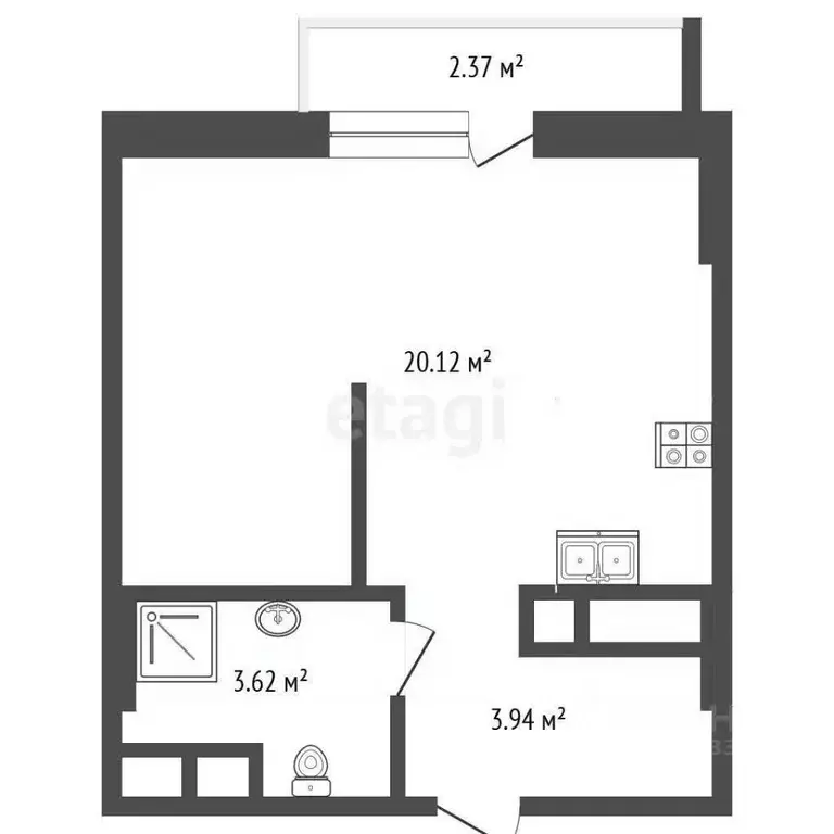 Студия Тюменская область, Тюмень ул. Краснооктябрьская, 16 (21.8 м) - Фото 2