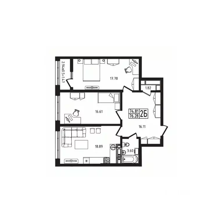 2-к кв. Адыгея, Майкоп  (76.28 м) - Фото 2