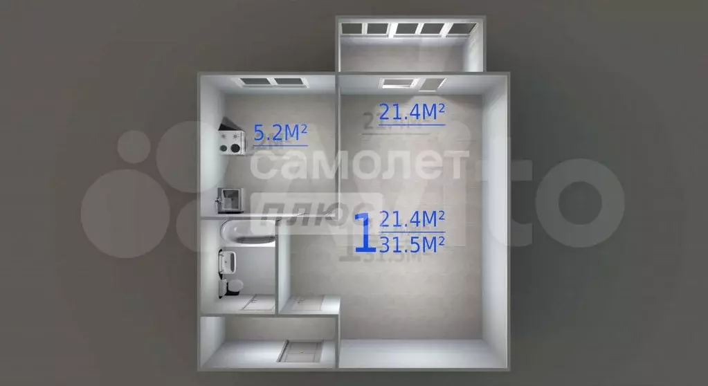 1-к. квартира, 31,4 м, 1/9 эт. - Фото 0