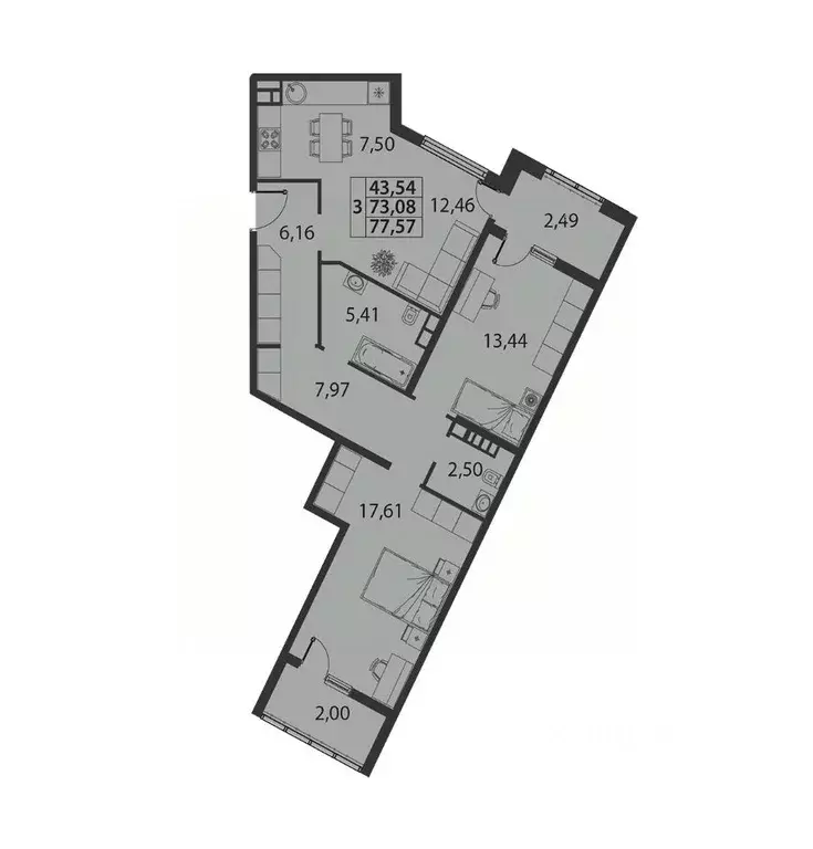 2-к кв. Краснодарский край, Динская ст-ца ул. Спортивная, 2А (77.57 м) - Фото 0