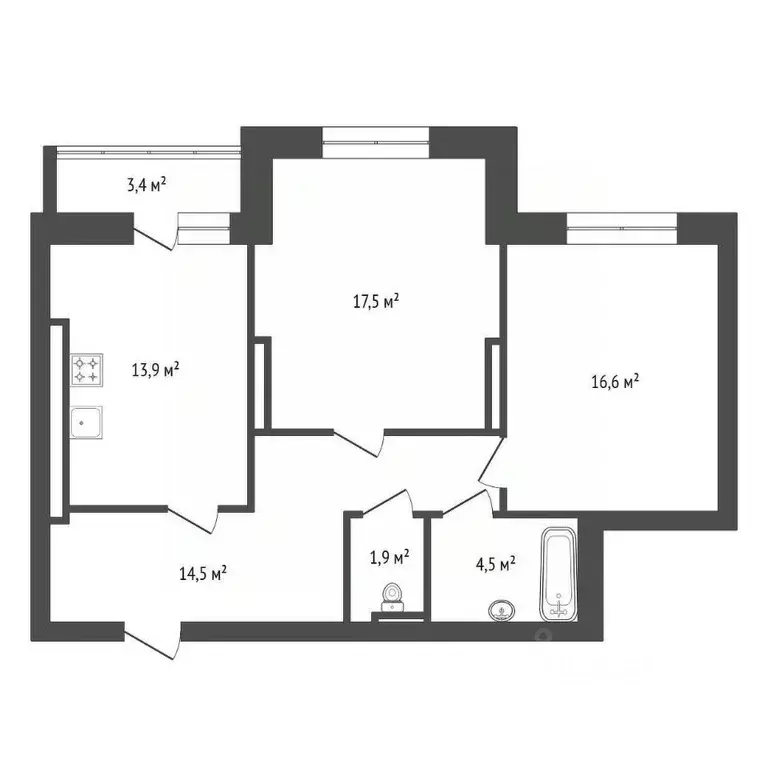2-к кв. Башкортостан, Уфа ул. Гоголя, 29 (68.7 м) - Фото 2