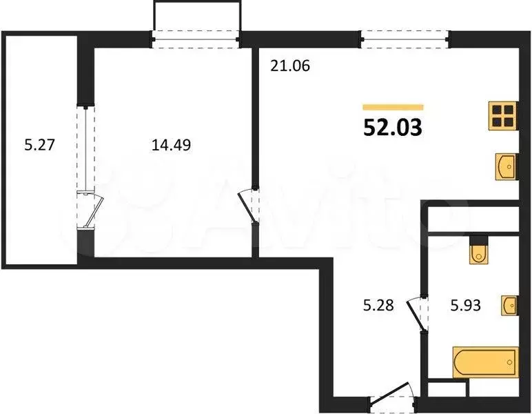 1-к. квартира, 52 м, 3/4 эт. - Фото 1