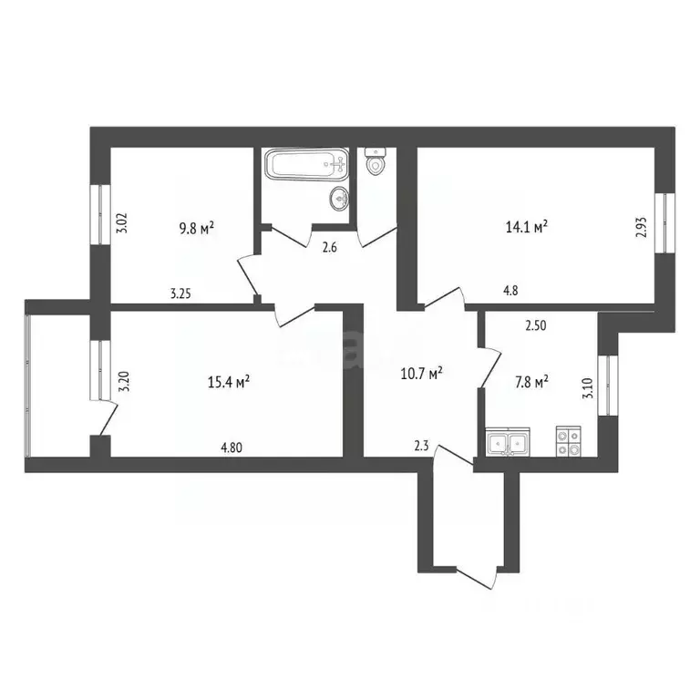 3-к кв. Вологодская область, Вологда ул. Городской Вал, 28 (61.7 м) - Фото 2