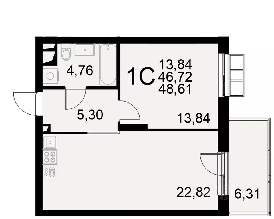 1-к кв. Тульская область, Тула Хлебная пл. (46.72 м) - Фото 0