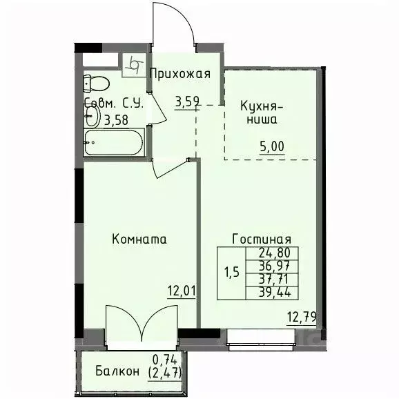 1-к кв. Удмуртия, Ижевск Строитель жилрайон, 4-й мкр,  (37.71 м) - Фото 0
