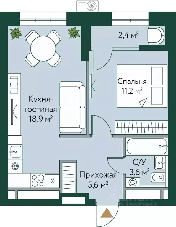 1-к кв. Волгоградская область, Волгоград Новосибирская ул., 74 (41.7 ... - Фото 0