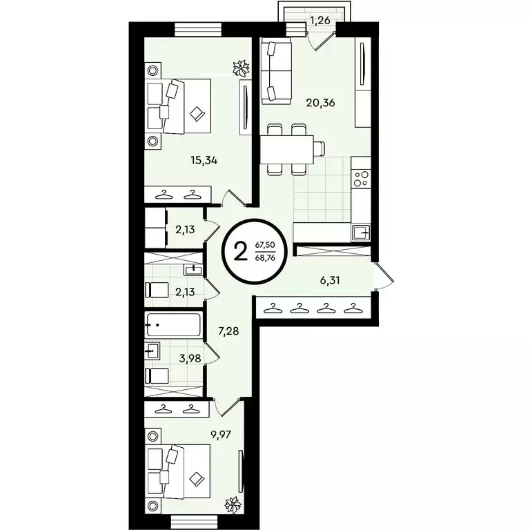 2-комнатная квартира: Тюмень, улица Александра Звягина, 3 (68.76 м) - Фото 0