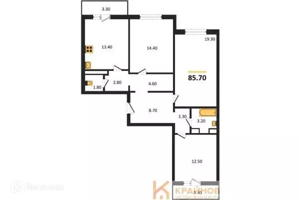 Продаётся 3-к квартира, 85.7 м - Фото 0