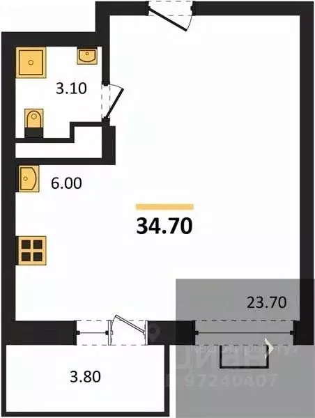 Студия Воронежская область, Воронеж Ключи мкр, Ключи-клаб жилой ... - Фото 1
