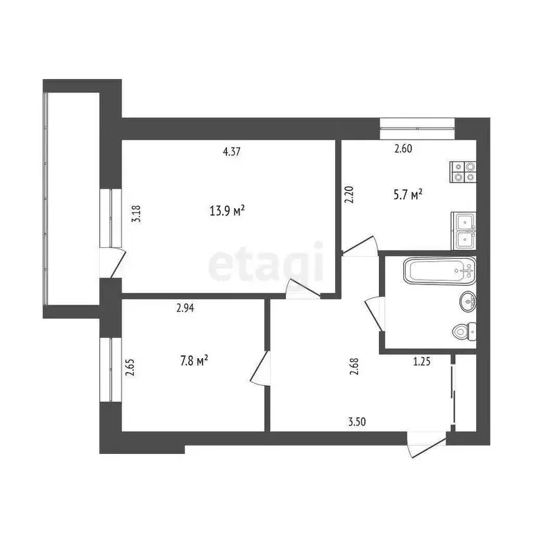 2-комнатная квартира: Тюмень, улица Ватутина, 19 (39.6 м) - Фото 0