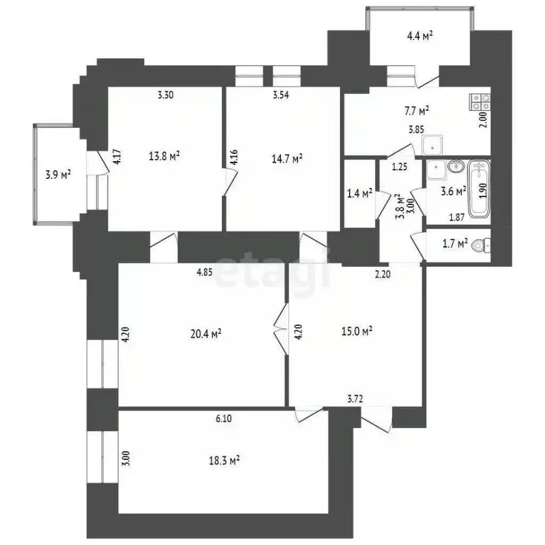 4-к кв. Ростовская область, Ростов-на-Дону Буденновский просп., 74 ... - Фото 2