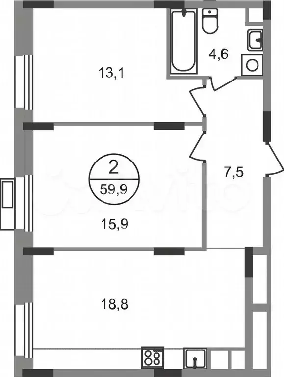 2-к. квартира, 59,9 м, 2/9 эт. - Фото 0